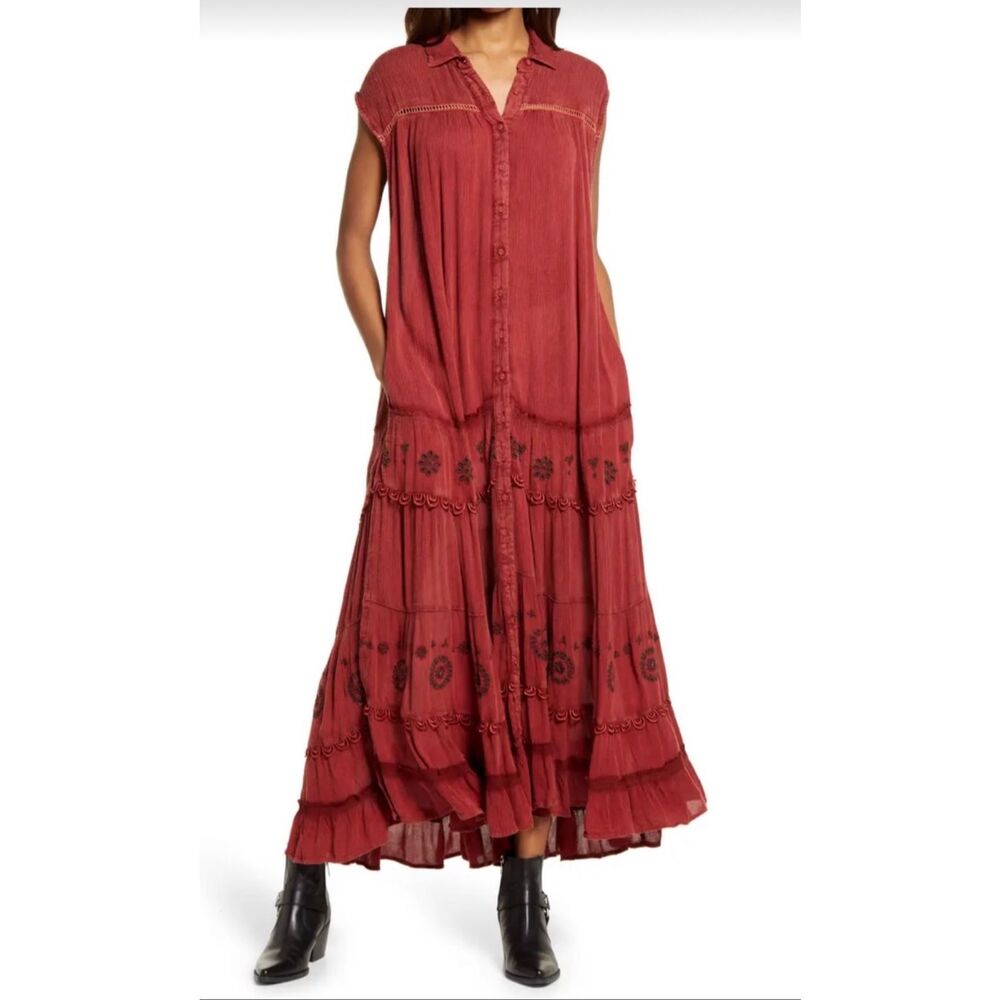 Free people pretty cozy maxi dress medium orange - Picture 2 of 9